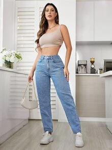 SHEIN ICON 大码简约水洗浅色休闲裤 - 淺色水洗藍 - 查看 4