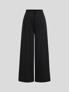 Sweetra Damen Sweetro elegantes lässiges Pendler- und Abendoutfit Business-Büro-Hosenanzug-Set mit Off-Shoulder Oberteil, schwarz-weiß gestreift, Sommer - Schwarz - Übersicht 8