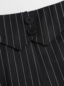 Sweetra Damen Sweetro elegantes lässiges Pendler- und Abendoutfit Business-Büro-Hosenanzug-Set mit Off-Shoulder Oberteil, schwarz-weiß gestreift, Sommer - Schwarz - Übersicht 3