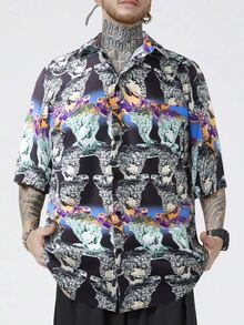 Manfinity RSRT Camisa De Manga Corta Para Hombre Con Personajes Impresos En Toda La Camisa - Multicolor - Ver 3