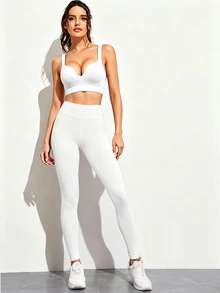 Easithlete Easithlete Minimalist Modest Basic Athleisure Basic Solid Color Seamless Comfortable Sports Bra Gym Workout White Summer Gym Active - White - View 6