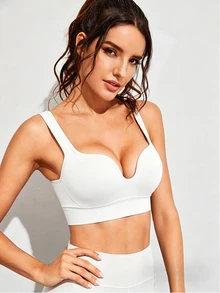 Easithlete Easithlete Minimalist Modest Basic Athleisure Basic Solid Color Seamless Comfortable Sports Bra Gym Workout White Summer Gym Active - White - View 5