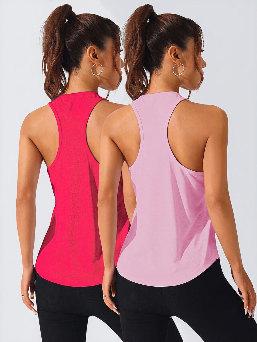 Easithlete Easithlete 2PCS Women's Minimalist Athleisure Athletic Sports Racerback Tank Top Gym Hot Pink Light Pink Summer - Multicolor - View 1