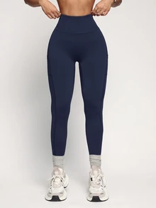 Easithlete Easithlete 女款純色口袋休閒軟身運動多功能日常旅行健身緊身內搭褲 海軍藍 夏季 - 藏蓝色 - 查看 6