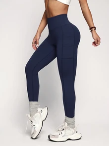 Easithlete Easithlete 女款純色口袋休閒軟身運動多功能日常旅行健身緊身內搭褲 海軍藍 夏季 - 藏蓝色 - 查看 4