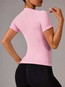 Easithlete Easithlete Women's Solid Color Slim Fit Versatile Daily Casual Sports T-Shirt - Watermelon Pink - View 2