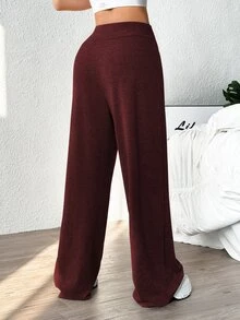 Easithlete Easithlete Women's Solid Color Drawstring Waist Wide Leg Loose Athletic Modest Pants Prom Gym Burgundy Summer - Burgundy - View 3