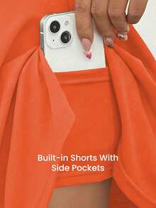 Easithlete Easithlete Women's Solid Color Casual Daily Travel Sports Skort - Orange - View 6