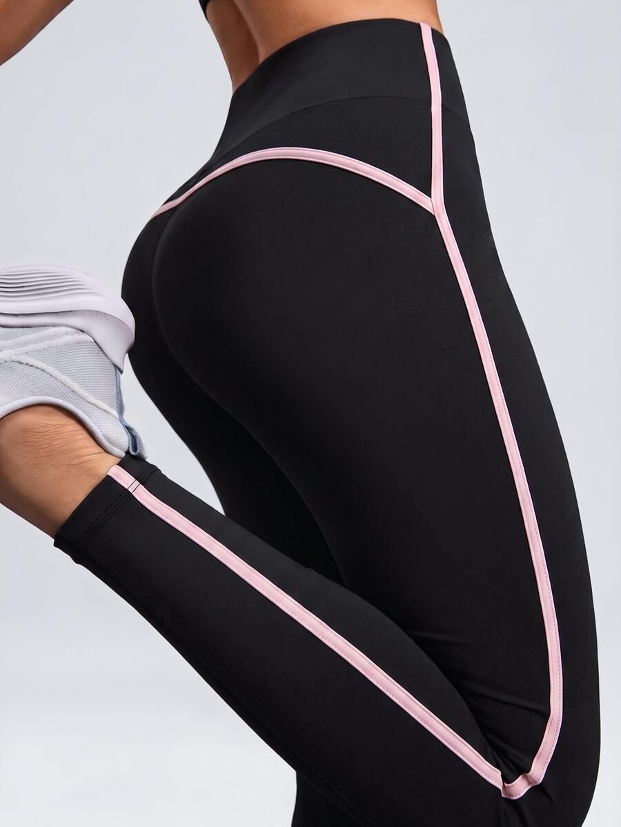 Easithlete Easithlete Women's Summer Sports Leggings, Fuchsia Pink Tight Fit, 9/10 Length, Color Block Patchwork With Piping, Regular Waist, Soft Athletic, Running, Gym