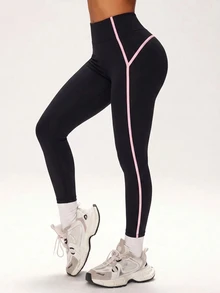 Easithlete Easithlete Women's Summer Sports Leggings, Fuchsia Pink Tight Fit, 9/10 Length, Color Block Patchwork With Piping, Regular Waist, Soft Athletic, Running, Gym - Black - View 7