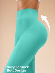 Easithlete Easithlete Women's Solid Color High Waist Casual Fitness Leggings - Mint Green - View 3