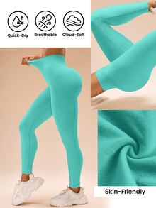 Easithlete Easithlete Women's Solid Color High Waist Casual Fitness Leggings - Mint Green - View 2