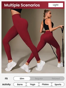 Easithlete Easithlete Women's High Waisted Ribbed Seamless Slim Leggings,Cloud Soft Second-Skin Quick-Drying Breathable 4-Way Stretch Yoga Pants For Running,Cycling,Casual - Red - View 2