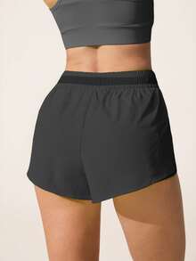 Easithlete Easithlete Black Waistband Splice Mesh Slim Fit Shorts With Storage Pocket, Casual Versatile Sports Shorts - Black - View 2