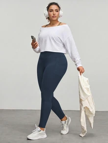 Velisys Velisys 3pcs Plus Size Women Solid Color Pockets Casual Fitness Leggings - Multicolor - View 4