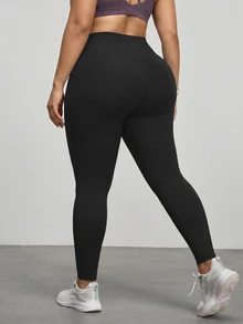 Velisys Velisys 3pcs Plus Size Women Solid Color Pockets Casual Fitness Leggings - Multicolor - View 5