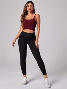 Easithlete Easithlete Top deportivo sin mangas de unicolor y acanalado para mujer, para uso diario y fitness - Burdeos - Ver 4
