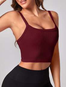 Easithlete Easithlete Top deportivo sin mangas de unicolor y acanalado para mujer, para uso diario y fitness - Burdeos - Ver 3