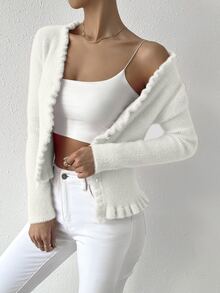 SHEIN 荷叶边休闲设计开衫 - 白色 - 查看 5