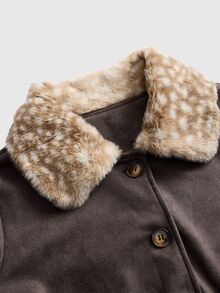 ROMWE Kawaii Women's Patchwork Animal Print Fur Collar Single-Breasted Casual Jacket - Brown - View 3