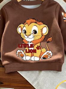 Baby Boys Sweatshirt Casual Brown Graphic Print Long Sleeve Loose Crew Neck Fleece Cute School Gift Fall Tops Pullover Fall Style - Black - View 4
