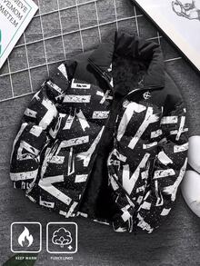Manfinity Roughcore Men's Letter Pattern Long Sleeve Zipper Front Casual Winter Jacket - Multicolor - View 1