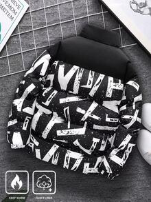 Manfinity Roughcore Men's Letter Pattern Long Sleeve Zipper Front Casual Winter Jacket - Multicolor - View 2