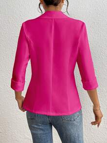Rafferiza Solid Color Basic Suit Blazer For Casual And Commute, Spring/Summer - Hot Pink - View 2