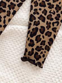 SHEIN Infant Toddler Cute Casual Knit Cartoon Pattern Leopard Print Long Sleeve Loungewear Set Baby Girls - Brown - View 8