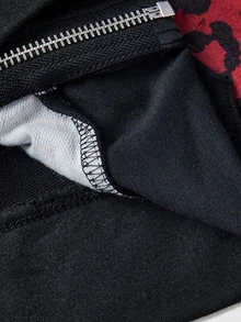 ROMWE Grunge Punk Street Punk Red Thermal Patchwork Cat Ear Women's Sweatshirt - Burgundy - View 7