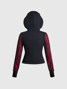 ROMWE Grunge Punk Street Punk Red Thermal Patchwork Cat Ear Women's Sweatshirt - Burgundy - View 4