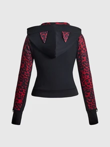 ROMWE Grunge Punk Street Punk Red Thermal Patchwork Cat Ear Women's Sweatshirt - Burgundy - View 2