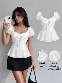 Sweetra Elegant Floral Embroidered Chiffon Blouse, Sweet And Charming Summer Top For Women - White - View 3