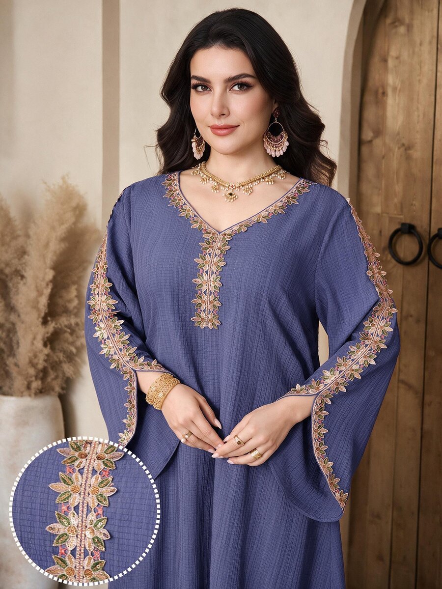 Al Najma Plus Size Women's Turkish Long Shirt Arabic Traditional Christening Guest Wedding Ninang Confirmation Purple Fall Cultural Elegant Modest Formal - Purple - View 1