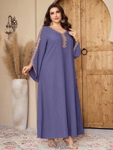 Al Najma Plus Size Women's Turkish Long Shirt Arabic Traditional Christening Guest Wedding Ninang Confirmation Purple Fall Cultural Elegant Modest Formal - Purple - View 7