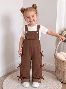SHEIN 2pcs Tween Boy Cute Babygirl Embroidered Zip Up Applique Long Sleeve Lapel Loose Dark Brown T-Shirt Polo Outfit Set Fall Family Matching Photoshoot - Coffee Brown - View 9