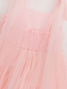 Glamorique Kids Glamorique Young Girl Girls' Pink Elegant Mesh 3D Rose Princess Dress, Flowy Shoulder Tie Tulle Party Birthday Ball Gown Formal Evening Dress For 4-7 Years - Pink - View 6