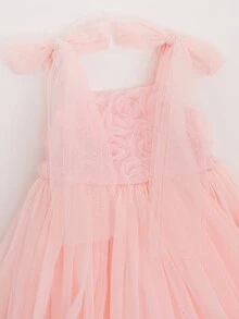 Glamorique Kids Glamorique Young Girl Girls' Pink Elegant Mesh 3D Rose Princess Dress, Flowy Shoulder Tie Tulle Party Birthday Ball Gown Formal Evening Dress For 4-7 Years - Pink - View 5