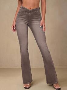 Selenza Plus Size Women Asymmetrical Waist Casual Versatile Daily Wear Denim Jeans - Coffee Brown - View 10