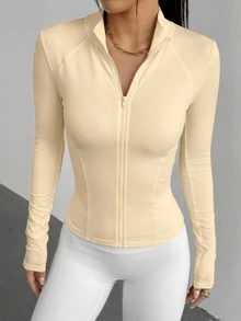 DAZY Women's Slim Fit Waist Drawstring Casual Sports Jacket - Pale Yellow - View 5