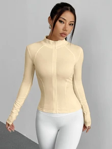 DAZY Women's Slim Fit Waist Drawstring Casual Sports Jacket - Pale Yellow - View 4