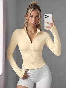 DAZY Women's Slim Fit Waist Drawstring Casual Sports Jacket - Pale Yellow - View 7
