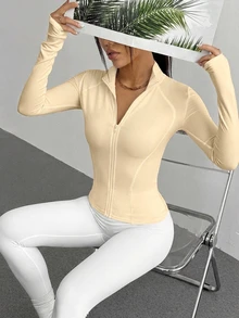DAZY Women's Slim Fit Waist Drawstring Casual Sports Jacket - Pale Yellow - View 6