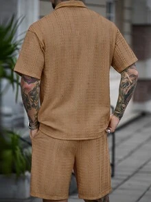 Manfinity RSRT Men's Polo Shirt & Shorts Set, Knitted Casual Everyday Wear, World Cup, Holiday - Khaki - View 2
