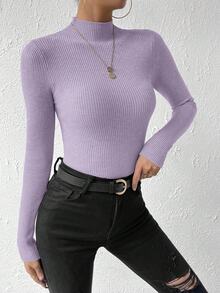 SHEIN Women Casual Everyday Half-Turtleneck Slim-Fit Solid Color Sweater, Autumn/Winter Knit Pullover Fall - Purple - View 5