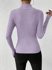 SHEIN Women Casual Everyday Half-Turtleneck Slim-Fit Solid Color Sweater, Autumn/Winter Knit Pullover Fall - Purple - View 3