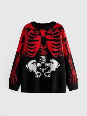Street Life Plus Size Women's Christmas Gradient Skeleton Pattern Street Gothic Dark Style Knit Pullover Sweater