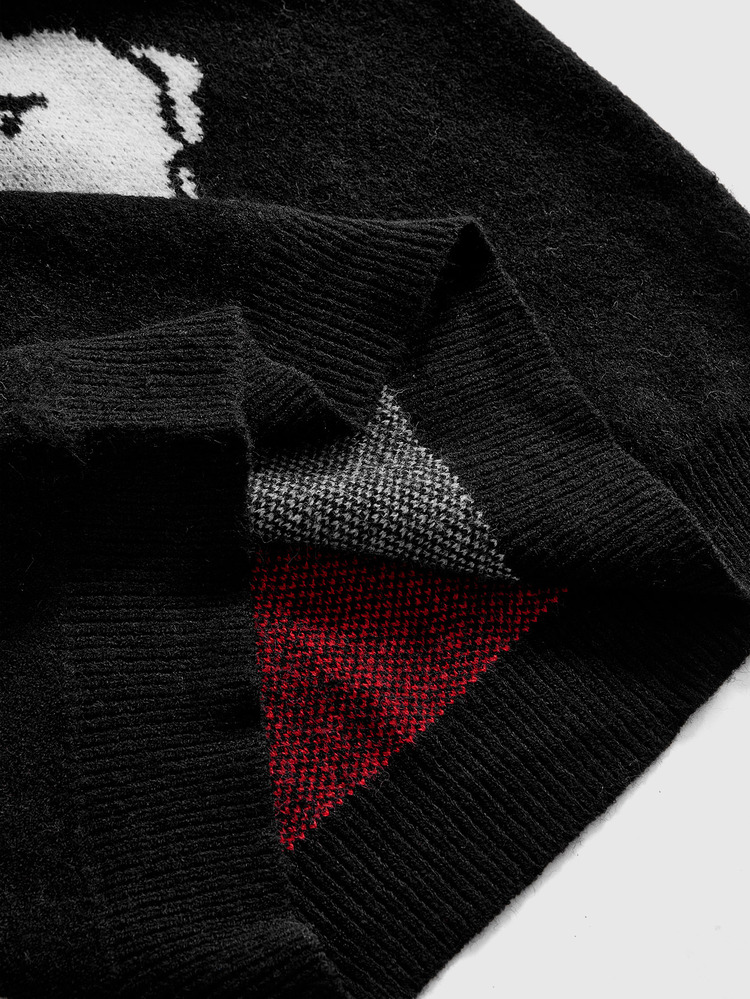 ROMWE Street Life Plus Size Women's Christmas Gradient Skeleton Pattern Street Gothic Dark Style Knit Pullover Sweater - Red - View 5