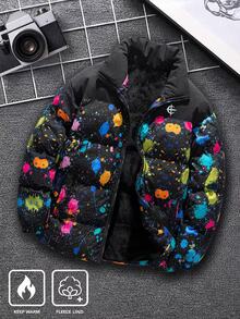 Manfinity Homme Men's Splatter Print Long Sleeve Zip-Up Casual Winter Jacket - Multicolor - View 1