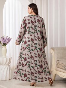 Al Najma 大尺碼女款刺繡灰色花卉印花保守型Ninang夏威夷阿拉伯傳統長洋裝，洗禮賓客、泰國度假、秋季婚禮適用 - 彩色 - 查看 2